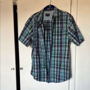 Basic Editions Blue and Green Casual Button Down Shirt